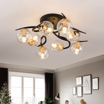 Branch Semi Flush Mount Light Minimalist Metal Dining Room Ceiling Lamp with Ball Glass Shade