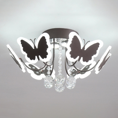 Butterfly LED Semi Flush Light Childrens Metal Ceiling Mount Light for Kids Bedroom