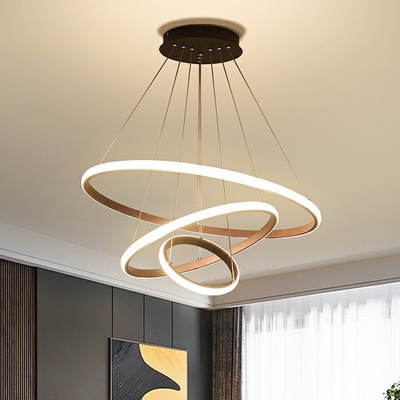 Dining Room LED Chandelier Nordic Style Suspension Light with Ring Acrylic Shade