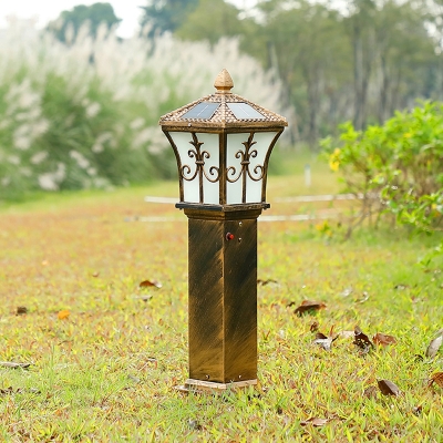 Flared LED Solar Landscape Lamp Antique Coffee Aluminum Ground Light with Scrolls Decor