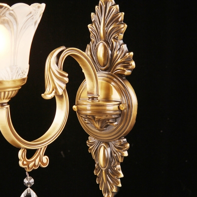 Frosted Glass Flower Sconce Lamp Traditional 1-Light Living Room Wall Lighting in Bronze