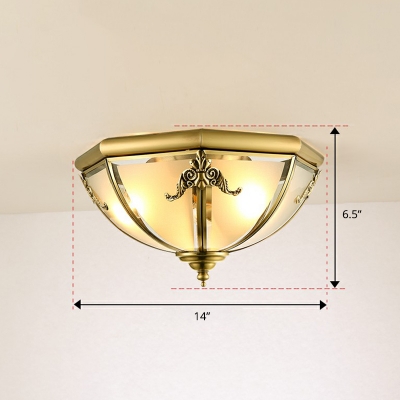 Glass Dome Shaped Ceiling Lamp Colonial Chic 3-Light Corridor Flush Mounted Light