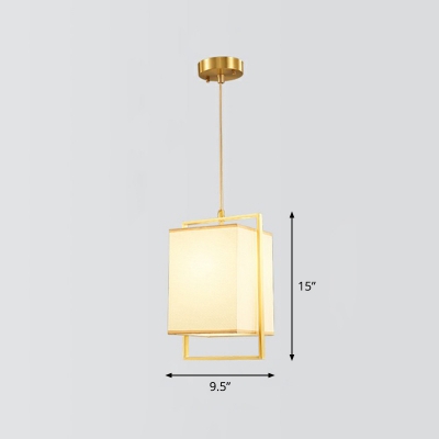 Gold Rectangle Pendulum Light Minimalist Single Fabric Pendant Lighting with Frame