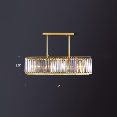 Gold Rectangular Island Light Minimalistic Crystal Prism Hanging Lamp for Restaurant