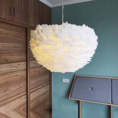Goose Feather Dome Down Lighting Simplicity 1 Head Ceiling Pendant Light for Bedroom
