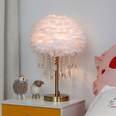 Hemispherical Feather Nightstand Lamp Nordic Single Table Light with Crystal Drops