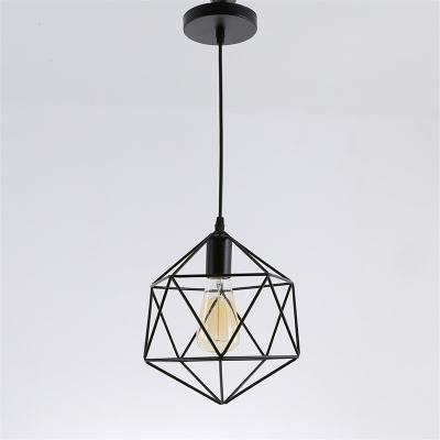 Iron Cage Geometric Pendulum Light Industrial 1 Head Restaurant Pendant Light in Black