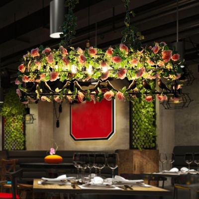 Iron Linear Island Lighting Industrial Restaurant Hanging Light with Imitation Plant Decor