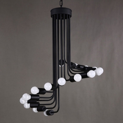 Iron Spiraling Chandelier Pendant Light Loft Style Stairway Hanging Light in Black