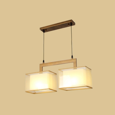 Minimalist Island Light Fixture Rectangular Suspension Lamp with Dual Fabric Shade