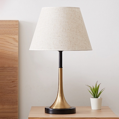 Minimalistic 1-Light Table Lamp Brass Tapered Night Stand Light with Fabric Shade