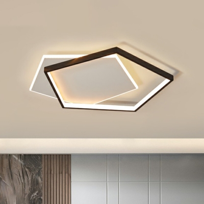 Modern Pentagonal Ceiling Lighting Metal Bedroom LED Flush Mount Light in Black and White