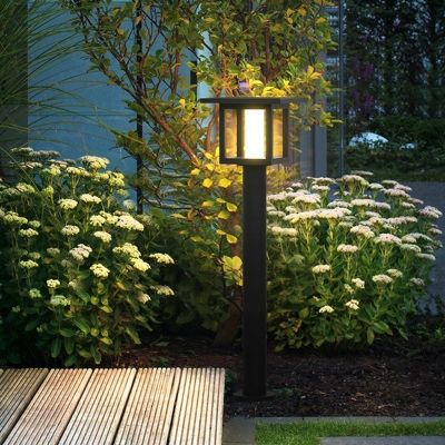 Rectangular Garden LED Pathway Light Frosted Glass Vintage Solar Stake Light in Black