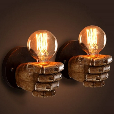 Resin Fist Shaped Wall Sconce Decorative 1 Bulb Brown Wall Mount Light for Corridor