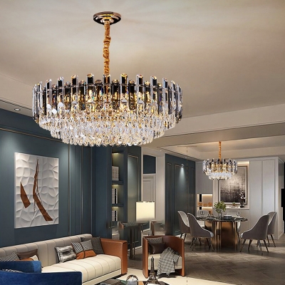 Round Living Room Chandelier Beveled K9 Crystal Modernist Hanging Light in Clear