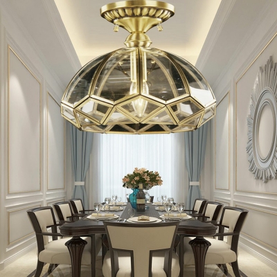 Single-Bulb Hemisphere Ceiling Lighting Vintage Bronze Clear Glass Semi Flush Light for Dining Room