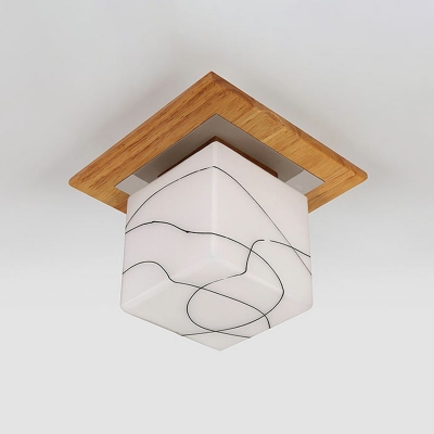 Small Aisle Semi Flush Mount Lamp Opal Glass 1 Bulb Nordic Ceiling Lighting in Wood