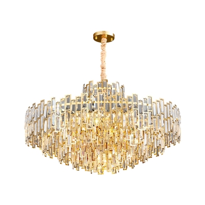 Tiered Tapered Chandelier Modern Crystal Rectangle 6-Bulb Living Room Suspension Light in Gold