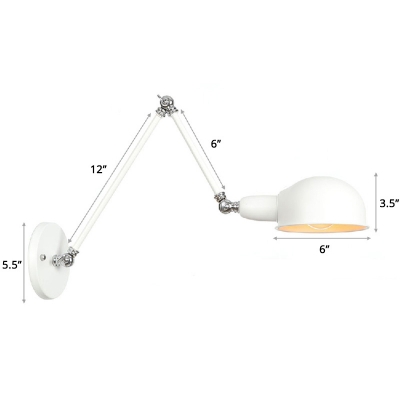 White Dome Reading Wall Light Nordic Metal 1-Light Bedroom Wall Sconce with Swing Arm