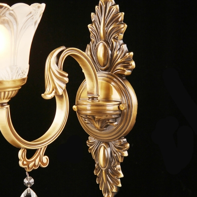 Bronze 1-Bulb Wall Light Antique Style Frosted Glass Flower Wall Mounted Lamp for Bedroom