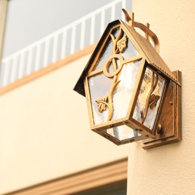Bronze Cabin Wall Mount Light Antique Style Metal Single-Bulb Outdoor Wall Lantern