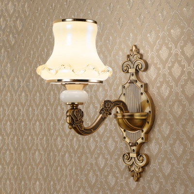 Bronze Finish Wall Light Antique White Glass Flared Wall Mounted Light for Bedroom