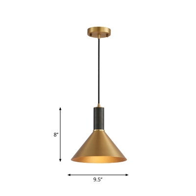 Colonial Style Conical Pendant Light Fixture 1 Bulb Metal Hanging Light in Black-Brass