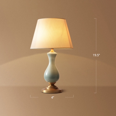 Empire Shade Fabric Night Light Modernist Single Light Green Table Lamp with Ceramic Vase Base