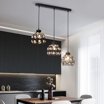 Iron Wire Hollow-out Pendant Light Vintage 3-Light Dining Room Multiple Hanging Light in Black