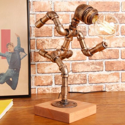 Metal Jogger Robot Table Light Cyberpunk 1-Light Dorm Room Night Light in Bronze