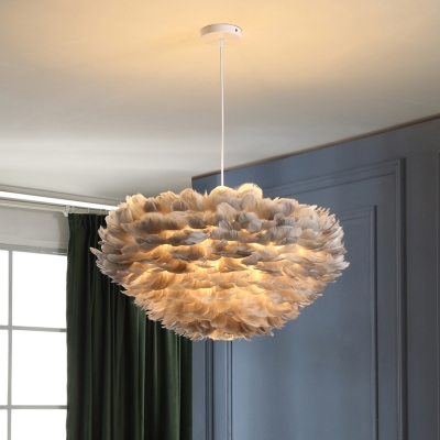 Multi-Layered Feather Pendant Lighting Nordic 1 Bulb Suspension Lamp for Dining Room