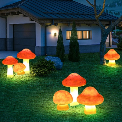 Orange Mushroom LED Ground Lamp Cartoon Resin Landscape Lighting for Garden Decor