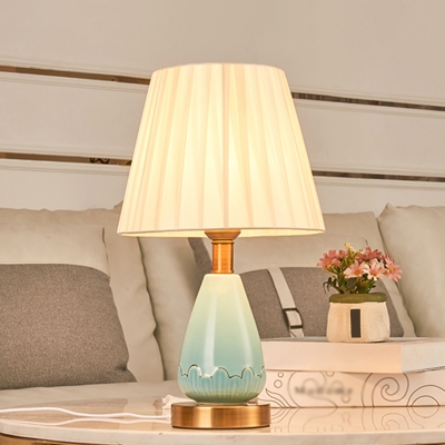 Pleated Fabric Tapered Table Light Nordic 1 Bulb Nightstand Lamp with Ceramic Base