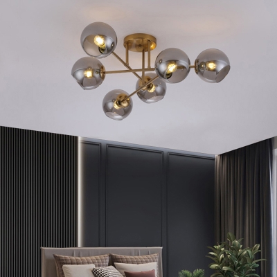 Postmodern Ball Flushmount Lighting Glass Living Room Semi Flush Ceiling Light in Brass