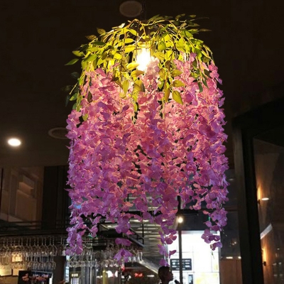 Single-Bulb Iron Suspension Lighting Rustic Birdcage Restaurant Chandelier with Flower Deco