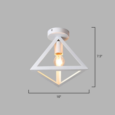 Single-Bulb Metal Ceiling Lamp Vintage Tetrahedron Cage Corridor Semi Flush Mount Light