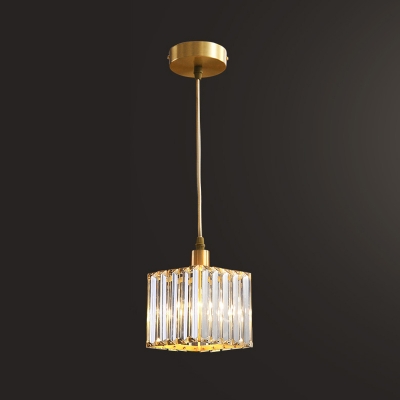 Square Bedside Pendulum Light Prismatic Crystal Single Simple Pendant Light in Gold