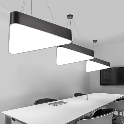 Triangular Office Pendant Light Fixture Metal Minimalist LED Chandelier Lamp with Acrylic Diffuser