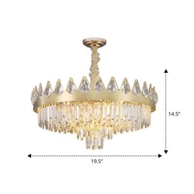 White-Gold Crown Shaped Pendant Lighting Luxurious Modern 6-Light Crystal Chandelier Lamp