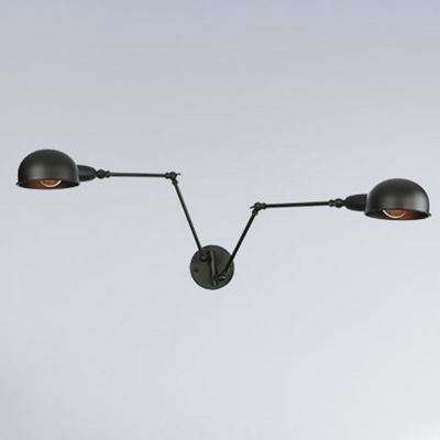 1 Bulb Wall Mounted Reading Lamp Loft Dome Iron Sconce Fixture with Adjustable Arm in Black