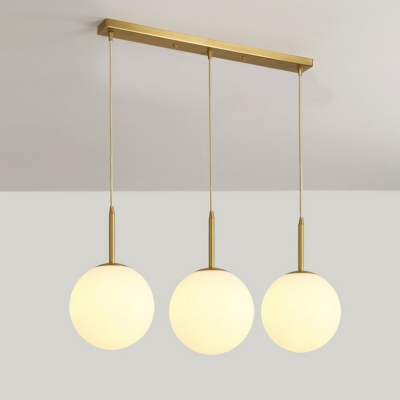 Ball Cluster Pendant Light Simple Ivory Glass 3-Light Dining Room Ceiling Lamp in Gold