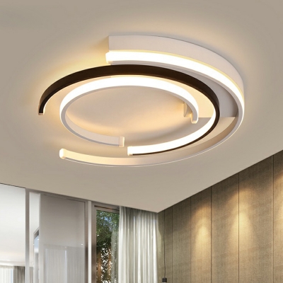 Black and White Arc LED Flushmount Modern Metal Ceiling Flush Mount Light for Bedroom