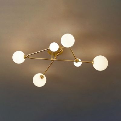 Brass Finish Modo Semi Flush Chandelier Postmodern Style Opal Glass Ceiling Mount Light for Living Room