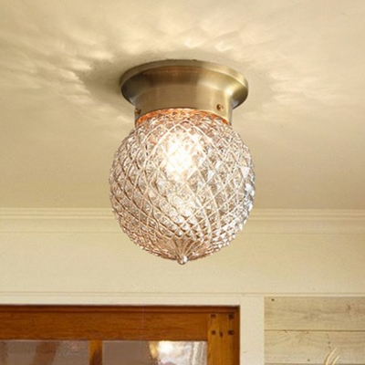 Carved Glass Ball Ceiling Lamp Rustic 1 Head Balcony Flush Mounted Light in Gold