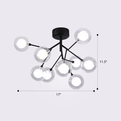 Clear and Frosted Glass Bubbles Ceiling Lamp Postmodern Semi Flush Mount Lighting for Living Room