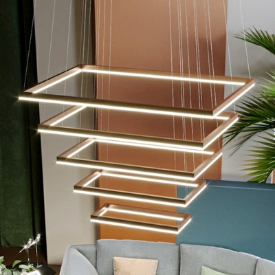 Coffee Finish Rectangular Pendant Light Simplicity Acrylic LED Chandelier for Living Room