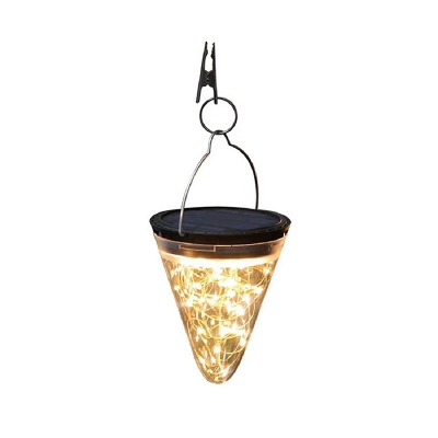 Cone Shaped Plastic Solar Pendant Light Nordic Clear LED Suspension Lamp with Handle for Yard