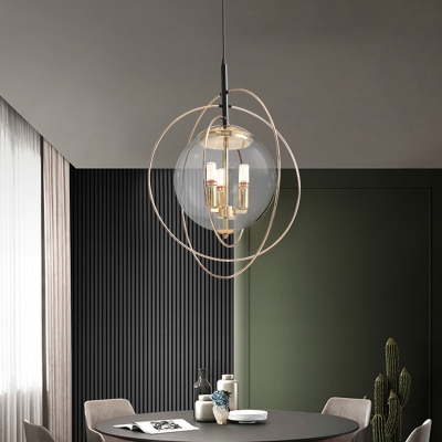 Designer Circling Pendant Chandelier Ball Glass 3-Light Dining Room Hanging Light in Gold