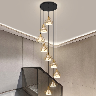 Diamond Shaped Hanging Lamp Nordic Metal Living Room Multi Pendant Light with Shade Inside
