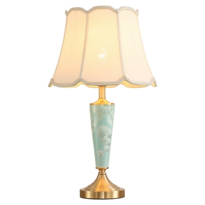 Fabric Scallop Bell Nightstand Lamp Traditional 1 Head Living Room Table Light in Blue